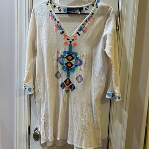 Cynthia Rowley Embroidered White Tunic Top/Swim Coverup